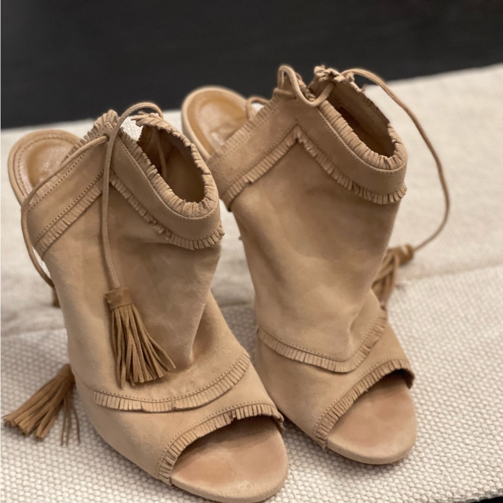 Aquazzura Open Toe Suede Booties. Wear on the soles. In excellent condition!
